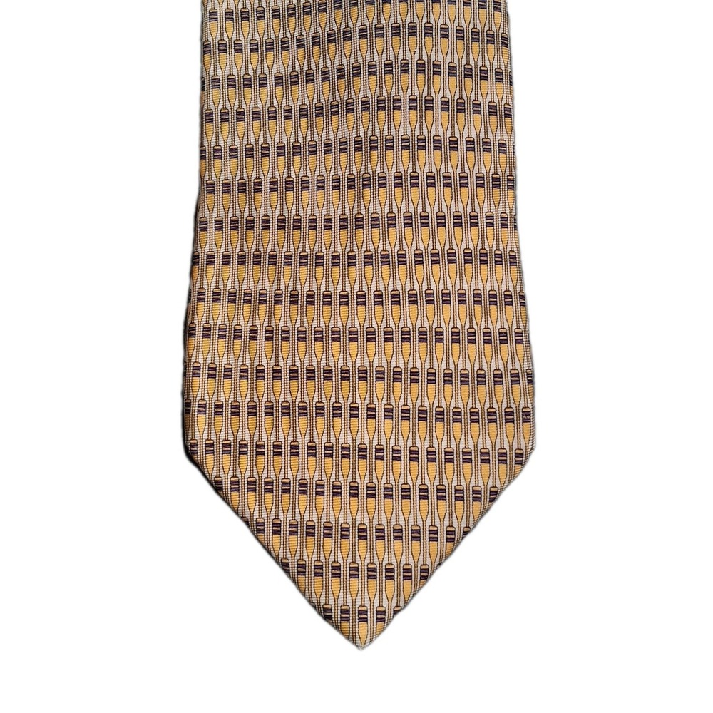 Vintage Gucci 58 X 4"" Brown Geometric Silk Made In Italy Neck Tie